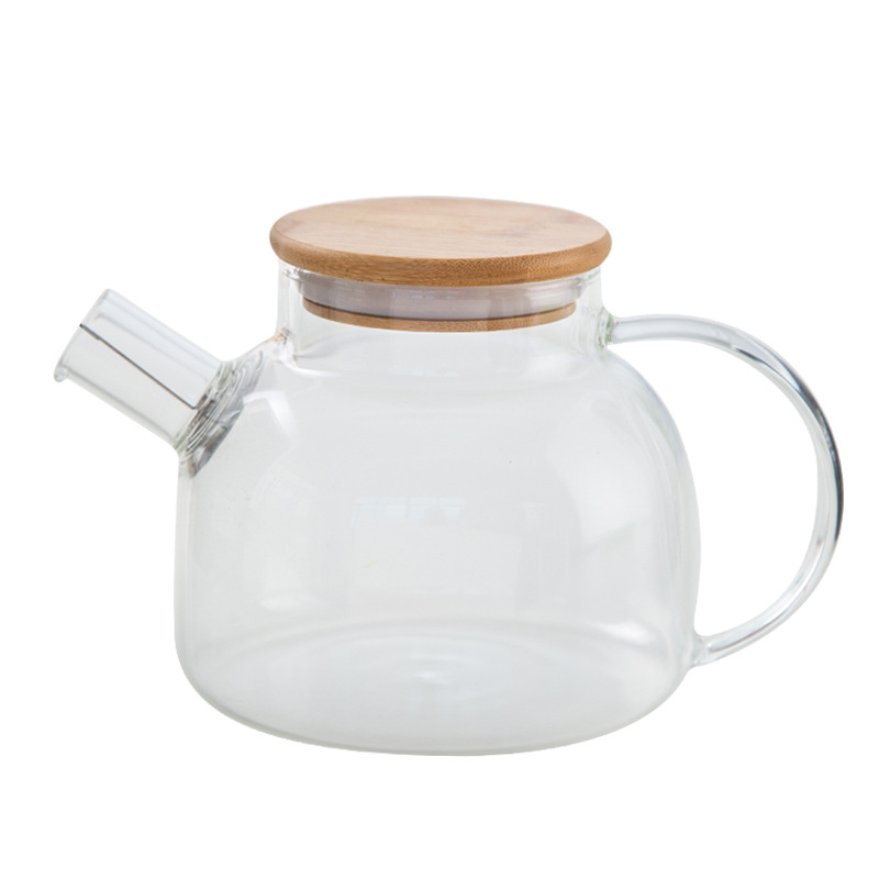 Ceainic de sticlă cu design floral, filtru, borosilicat rezistent la temperaturi înalte, set de ceai modern minimalist pentru casă, cu tavă din bambus, pentru 4 persoane
