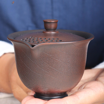 Oală de ceai din lut purpuriu Yunnan Jianshui – lucrată manual, bol cu capac în stil gaiwan și bol sancai, mărime medie