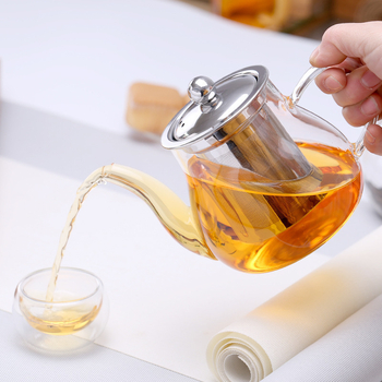 Ceainic din sticlă cu filtru din oțel inoxidabil, mâner lateral transparent, set de ceai pentru uz casnic cu separator de ceai și apă
