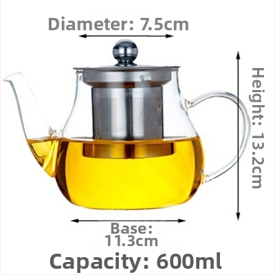 Ceainic din sticlă cu filtru din oțel inoxidabil, mâner lateral transparent, set de ceai pentru uz casnic cu separator de ceai și apă