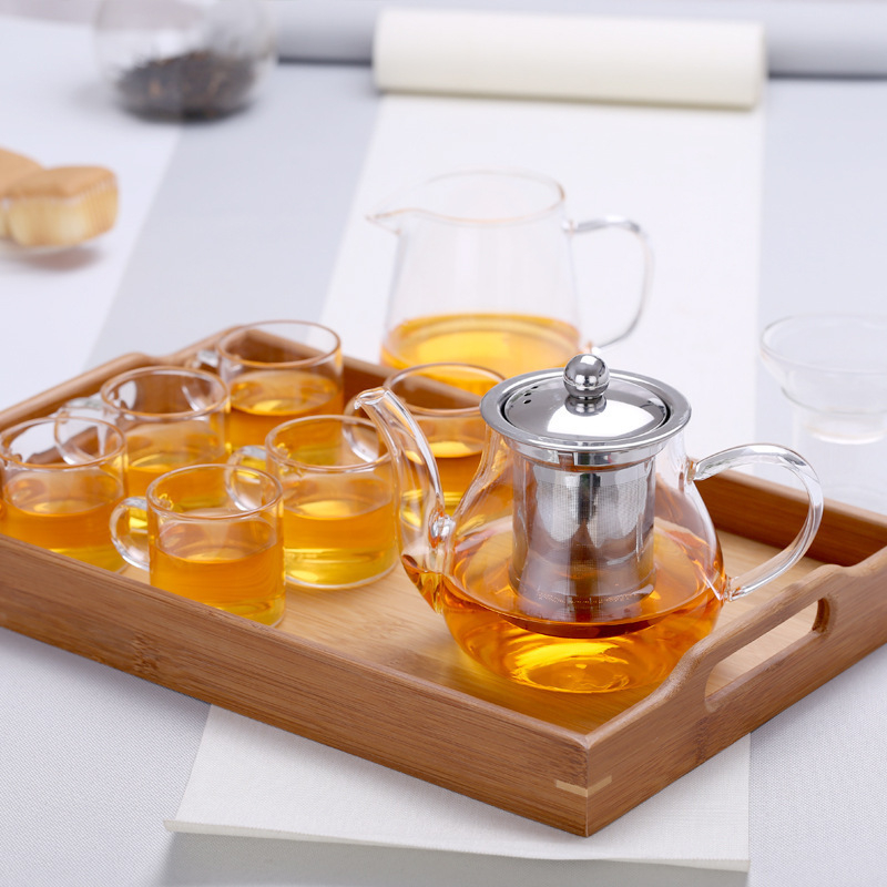 Ceainic din sticlă cu filtru din oțel inoxidabil, mâner lateral transparent, set de ceai pentru uz casnic cu separator de ceai și apă
