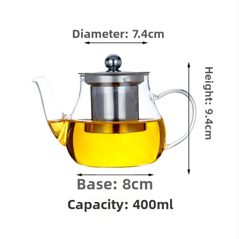Ceainic din sticlă cu filtru din oțel inoxidabil, mâner lateral transparent, set de ceai pentru uz casnic cu separator de ceai și apă