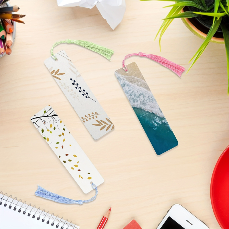 Set de 42 semne de carte din aluminiu, cu două fețe, cu ciucuri colorate, pentru proiecte DIY de imprimare creativă