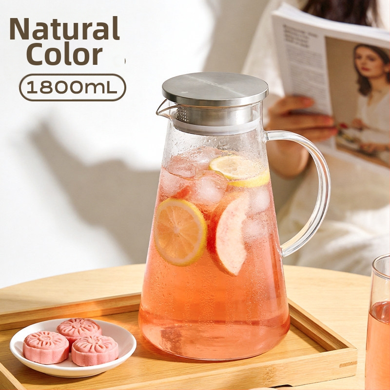 Set de carafă din sticlă pentru apă rece, rezistent la temperaturi înalte, mare capacitate pentru uz casnic; include cană pentru apă rece, ceainic pentru infuzie și recipient pentru ceai de fructe.