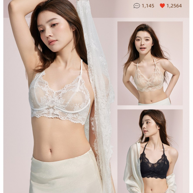 Sutien dantelat cu decolteu adânc în stil franțuzesc, cupe cu urechi de iepure, fără fir, susținere și modelare