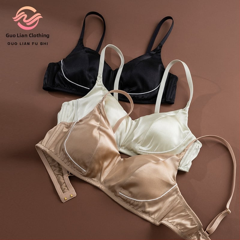 Fruit Love sutien din satin de mătăse elastic, color-block cu cups triunghiulare, susținere laterală din Mulberry silk, ultra-subțire și respirabil