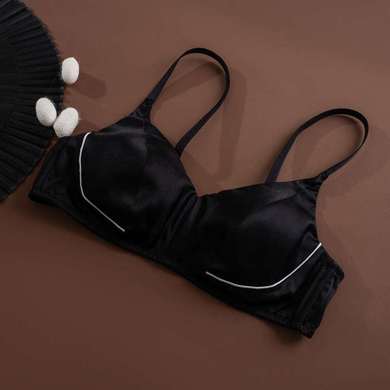 Fruit Love sutien din satin de mătăse elastic, color-block cu cups triunghiulare, susținere laterală din Mulberry silk, ultra-subțire și respirabil