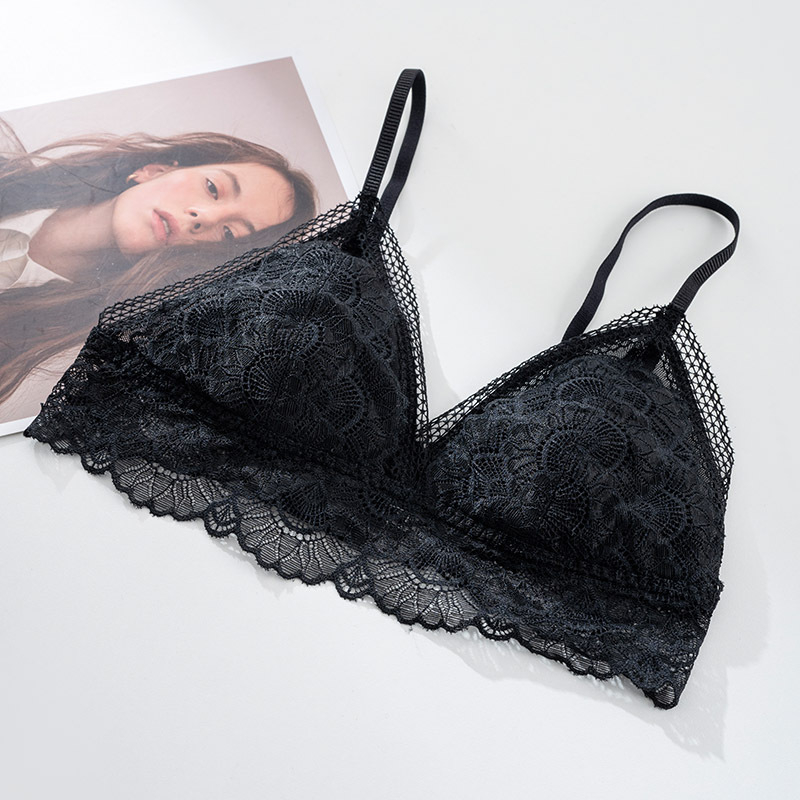 Tangge Sutien din mătase de dud, stil franțuzesc romantic, cupă triunghiulară, spate frumos, dantelă, ultra-subțire, fără sârmă