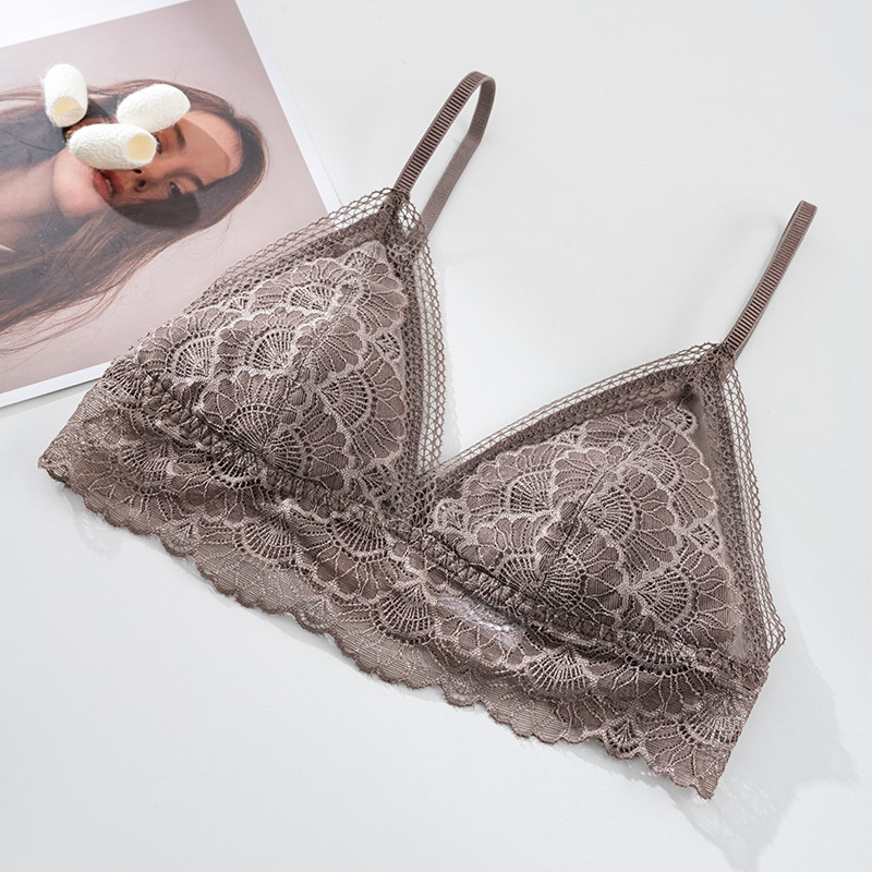 Tangge Sutien din mătase de dud, stil franțuzesc romantic, cupă triunghiulară, spate frumos, dantelă, ultra-subțire, fără sârmă