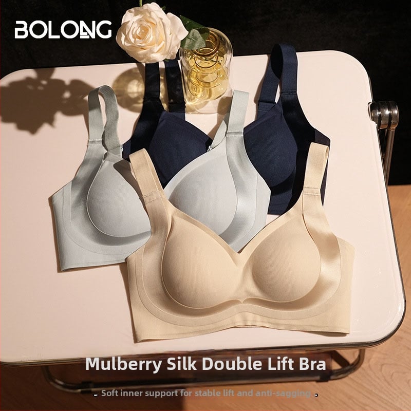 Bolong Primăvara 2025 Sutien subțire din Mulberry Silk, Dublă ridicare, fără arc, Sutien de modelare pentru femei