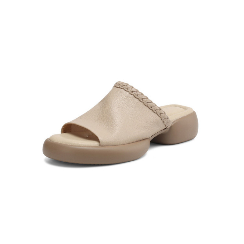 Sandale pentru femei din piele naturală, talpă groasă, curea între degete, piele de miel moale, vară, toc de 4,5 cm