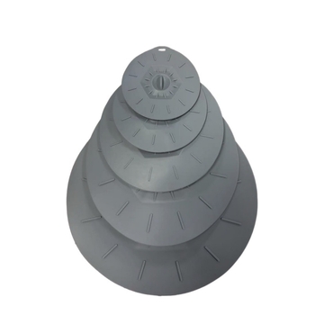 Set de cinci capace din silicon alimentar, gri, pentru sigilare și conservare, în dimensiuni multiple