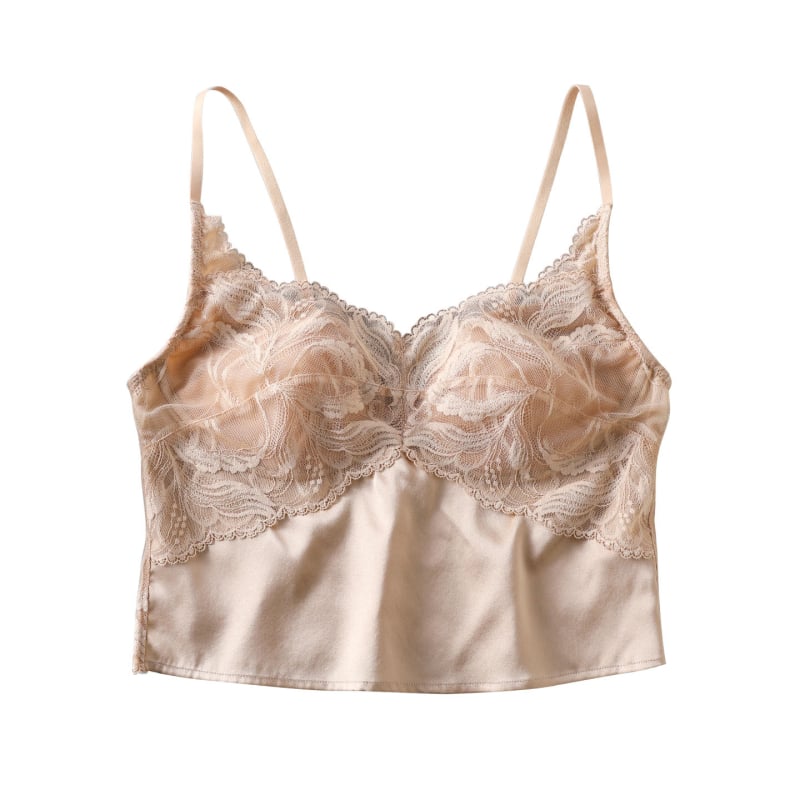 Top din mătase satinată cu dantelă, decolteu în V, fără sutien, mătase de mulberry, croială subțire, spate elegant