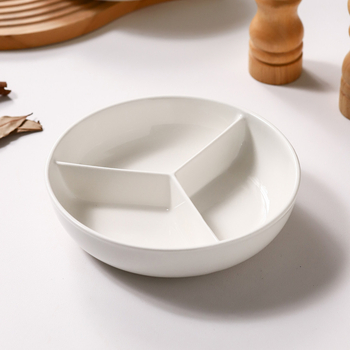 Farfurie ceramică cu trei compartimente pentru uz casnic, farfurie de mic dejun, potrivită pentru gătit cu orez și gătit la aburi