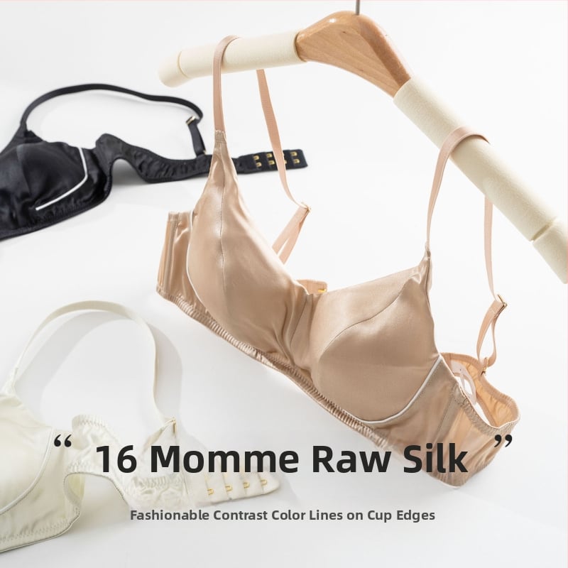 Tangge Sutien din satin de mătase ultra-subțire, cupă triunghiulară, mătase Mulberry, susținere laterală înaltă, lenjerie color-block
