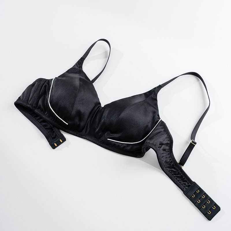 Tangge Sutien din satin de mătase ultra-subțire, cupă triunghiulară, mătase Mulberry, susținere laterală înaltă, lenjerie color-block