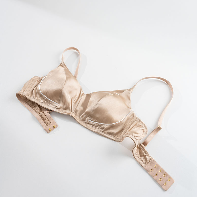 Tangge Sutien din satin de mătase ultra-subțire, cupă triunghiulară, mătase Mulberry, susținere laterală înaltă, lenjerie color-block
