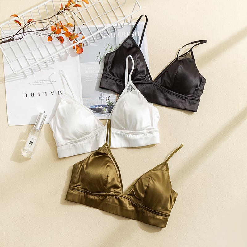 Bustier din mătase fără fir, stil franțuzesc, satin lucios de mătase Mulberry, cupă subțire căptușită, fără proeminențe