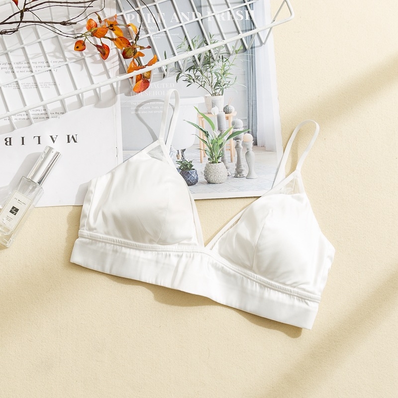 Bustier din mătase fără fir, stil franțuzesc, satin lucios de mătase Mulberry, cupă subțire căptușită, fără proeminențe