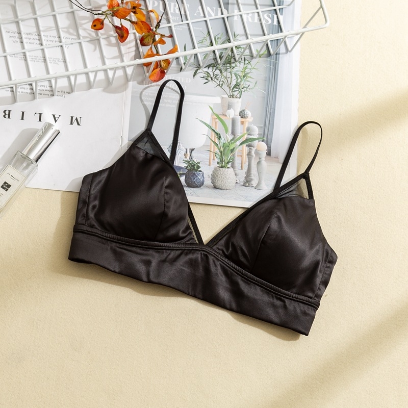 Bustier din mătase fără fir, stil franțuzesc, satin lucios de mătase Mulberry, cupă subțire căptușită, fără proeminențe