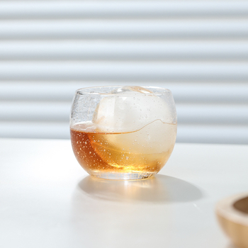 Pahar din sticlă suflată manual, rotund, cu bază groasă, pentru ceai, whisky și băuturi spirtoase; pahar cu bule; pahar de vin de fructe