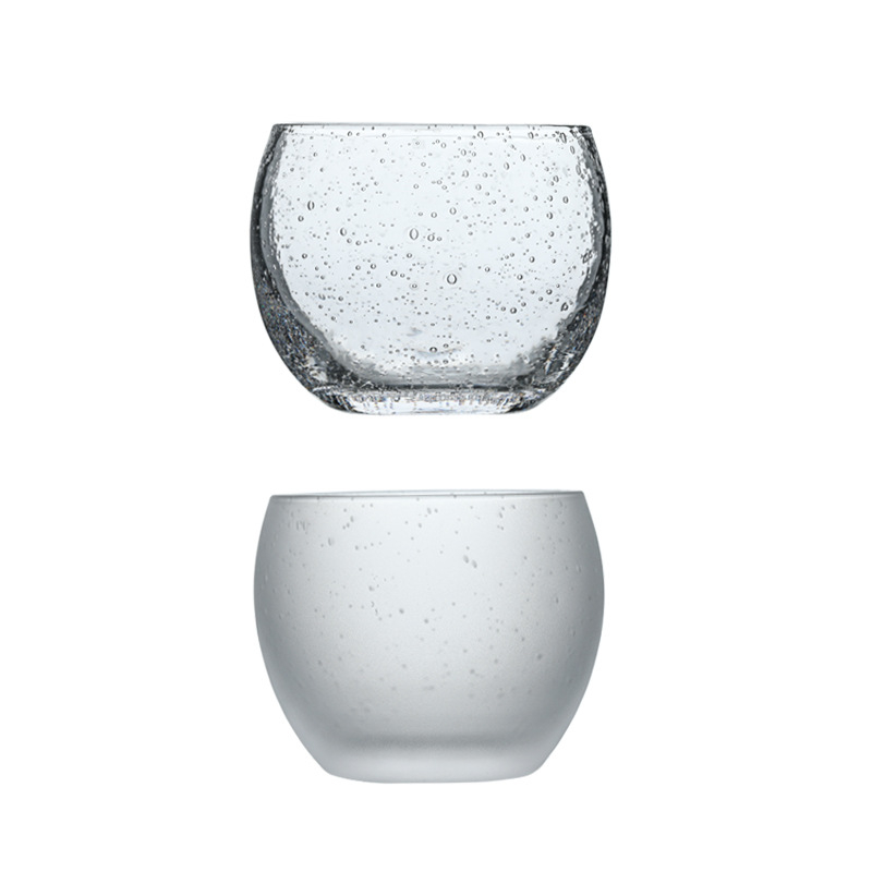 Pahar din sticlă suflată manual, rotund, cu bază groasă, pentru ceai, whisky și băuturi spirtoase; pahar cu bule; pahar de vin de fructe