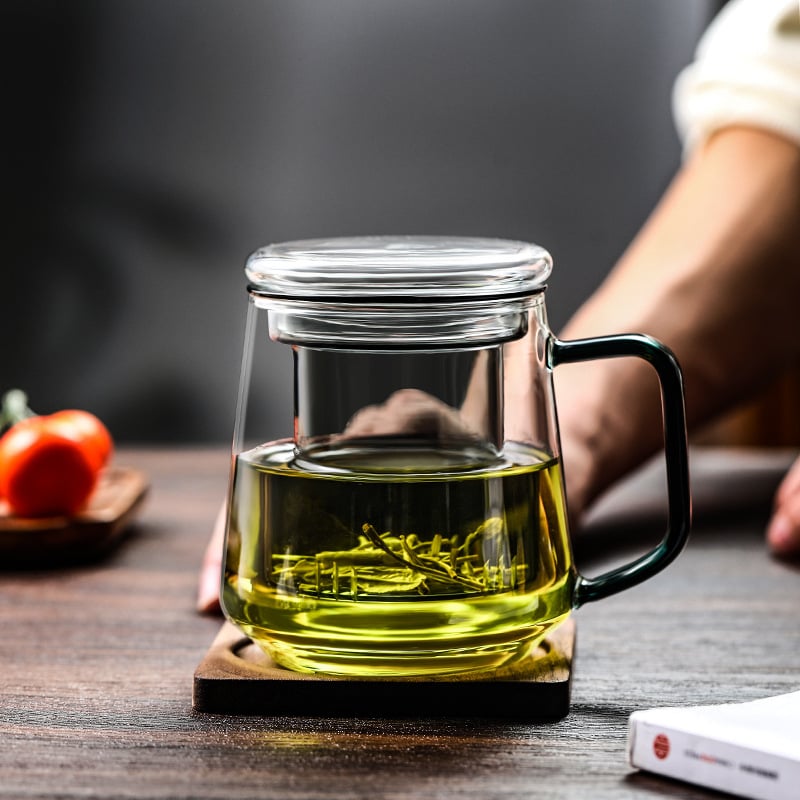 Ceșcuță de ceai din sticlă, cu separare ceai-apă, lucrată manual, rezistentă la temperaturi înalte, stil chinezesc retro, lux discret