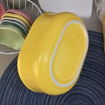Vas oval de porțelan pentru aburire a orezului și a supei, bol pentru budincă din cereale integrale, compatibil cu microunde, masă cu conținut redus de grăsimi