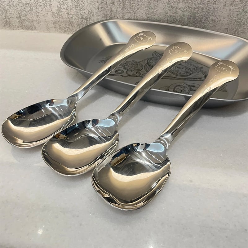 Lingură de ceai din oțel inoxidabil 304, lingură pentru ovăz, lingură de servire cu mâner lung pentru restaurante și hoteluri, lingură pentru înghețată și desert, design desen animat