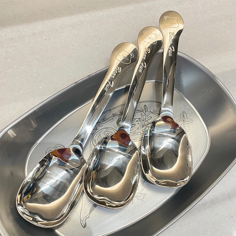 Lingură de ceai din oțel inoxidabil 304, lingură pentru ovăz, lingură de servire cu mâner lung pentru restaurante și hoteluri, lingură pentru înghețată și desert, design desen animat