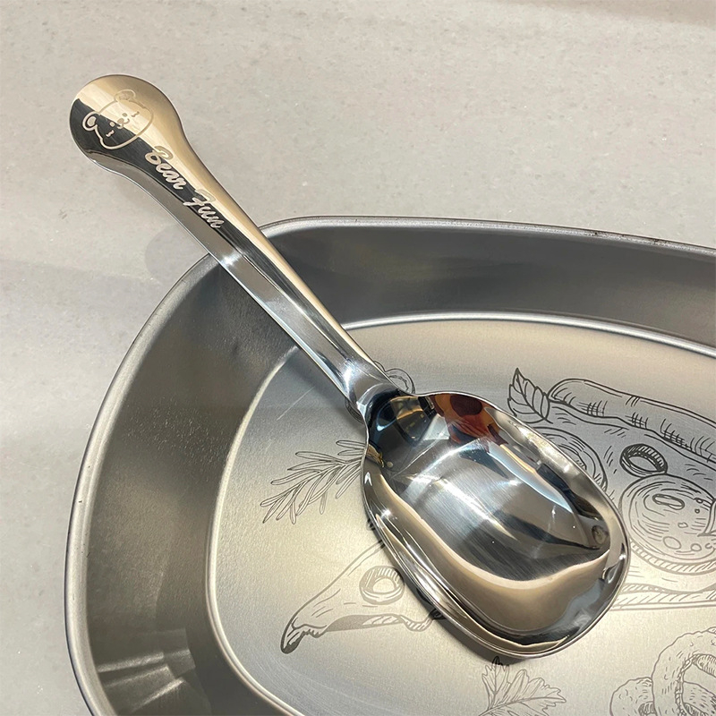 Lingură de ceai din oțel inoxidabil 304, lingură pentru ovăz, lingură de servire cu mâner lung pentru restaurante și hoteluri, lingură pentru înghețată și desert, design desen animat
