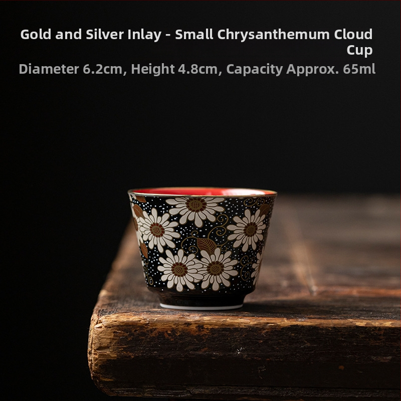 Zlato-strieborná smaltovaná šálka na čaj s motívom sedmokrásky pre čajovú súpravu Gongfu, malá osobná šálka, darčeková suvenírka