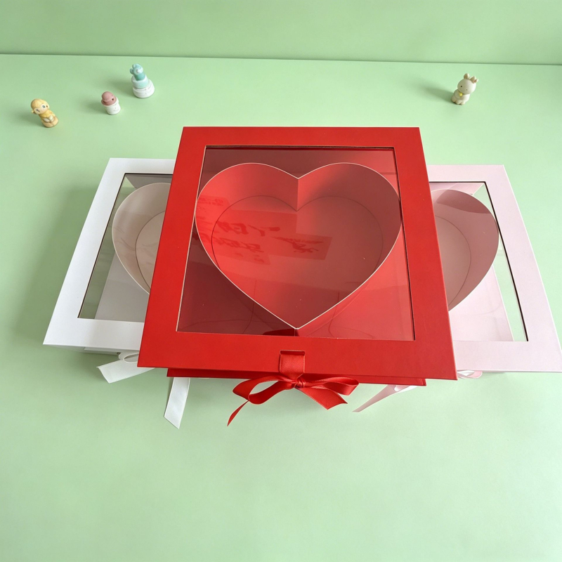Cutie cadou cu fereastră în temă inimă, cutie transparentă pentru flori de Valentine's și cadouri de ziua de naștere