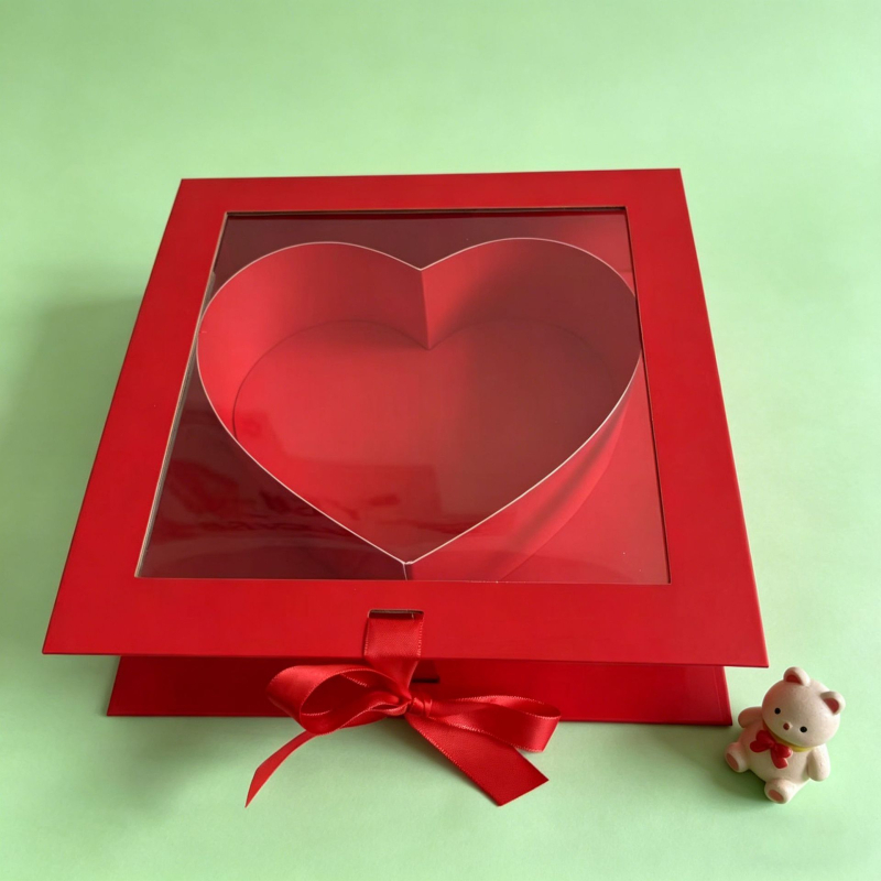 Cutie cadou cu fereastră în temă inimă, cutie transparentă pentru flori de Valentine's și cadouri de ziua de naștere