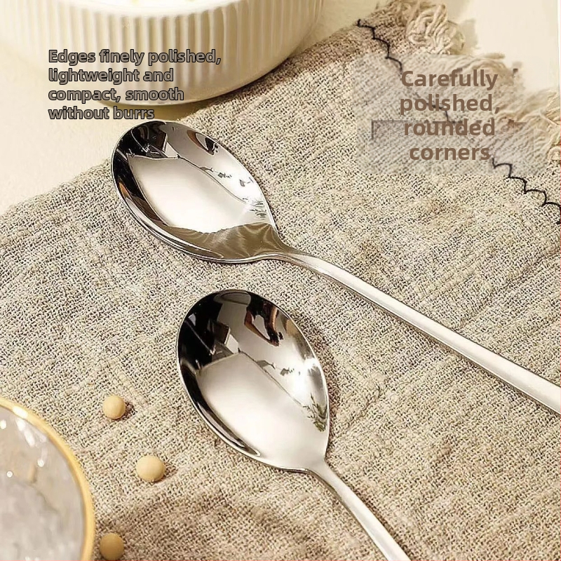 Lingură de supă cu mâner lung din oțel inoxidabil, amestecare cafea, lingură pentru orez, linguriță, lingură rotundă coreeană pentru veselă de uz casnic