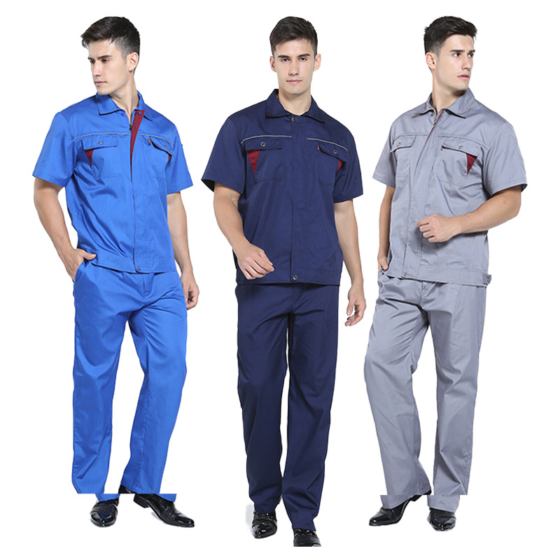 Set de uniformă de lucru pentru vară, mânecă scurtă, imprimare logo, material subțire și bandă reflectorizantă