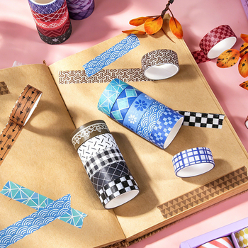 Set de 60 role de bandă washi, modele florale geometrice, pentru journaling și proiecte DIY