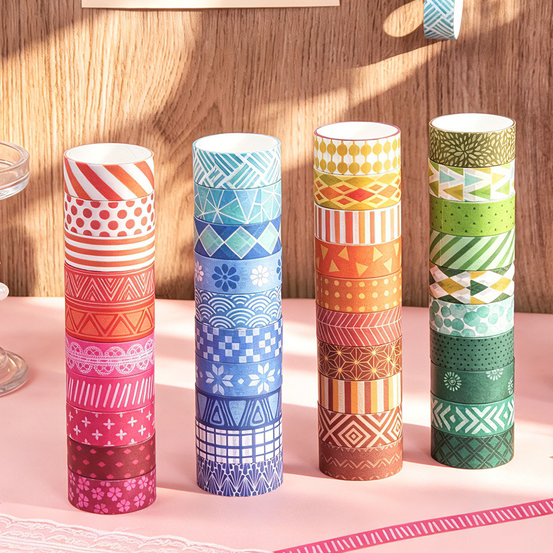 Set de 60 role de bandă washi, modele florale geometrice, pentru journaling și proiecte DIY