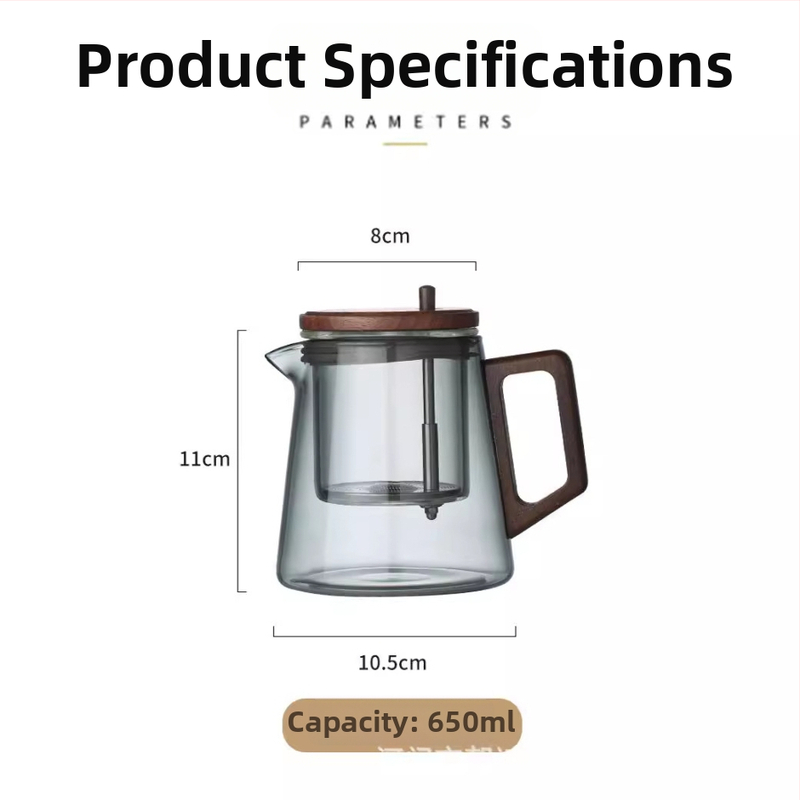 Čajová kanvica Piaoyi Cup so skleneným vnútrom, čajovým filtrom a lisom na zaváranie, 650 ml