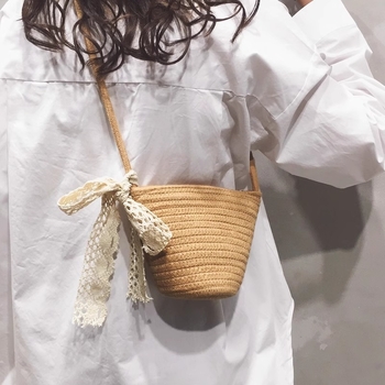 Geantă de damă din fir de bumbac țesut, geantă crossbody de tip bucket pentru vacanțe la plajă
