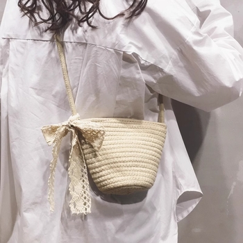 Geantă de damă din fir de bumbac țesut, geantă crossbody de tip bucket pentru vacanțe la plajă