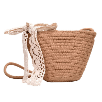Geantă de damă din fir de bumbac țesut, geantă crossbody de tip bucket pentru vacanțe la plajă