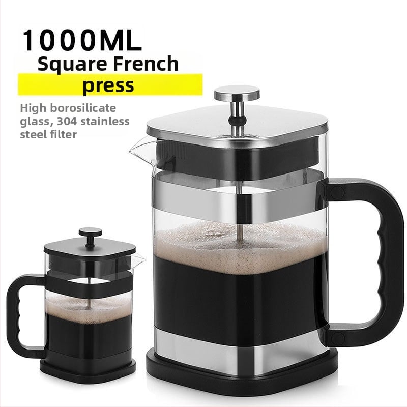Kreatív négyzet alakú francia press koffehez, 1 L, hőálló boroszilikát üveg, nagy kapacitás