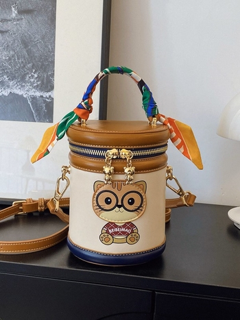 North Bag Geantă crossbody din PU, formă cilindrică rotundă, mică, buzunar telefon, buzunar carduri, fermoar, stil lux ușor