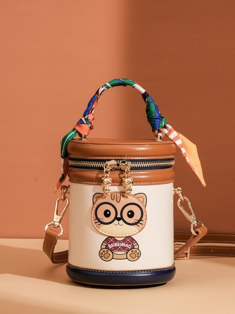 North Bag Geantă crossbody din PU, formă cilindrică rotundă, mică, buzunar telefon, buzunar carduri, fermoar, stil lux ușor
