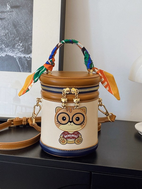 North Bag Geantă crossbody din PU, formă cilindrică rotundă, mică, buzunar telefon, buzunar carduri, fermoar, stil lux ușor