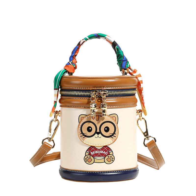 North Bag Geantă crossbody din PU, formă cilindrică rotundă, mică, buzunar telefon, buzunar carduri, fermoar, stil lux ușor