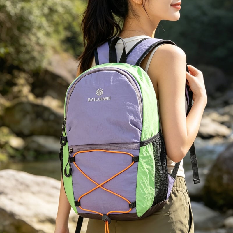 Rucsac din nylon, ușor, cu design color-block, pentru drumeții, călătorii, ciclism și activități în aer liber