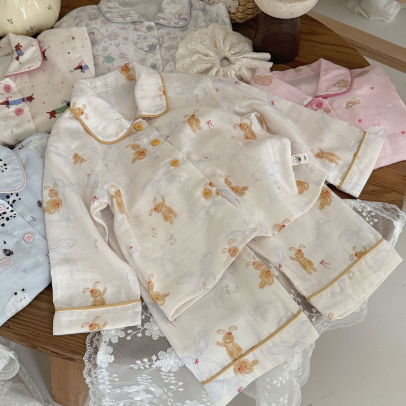 Pijamale pentru fete din bumbac 100%, cu strat dublu de muselină, respirabile și confortabile, primăvara 2026