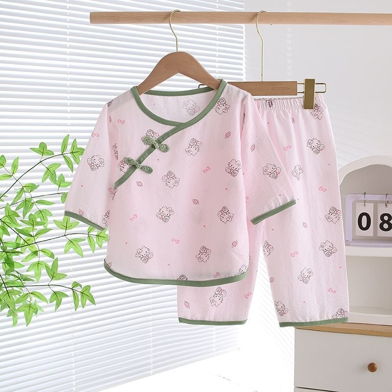 2026 Fete stil chinezesc, vară ușoară, set din două piese pentru casă, pijama cu nasturi tradiționali chinezi